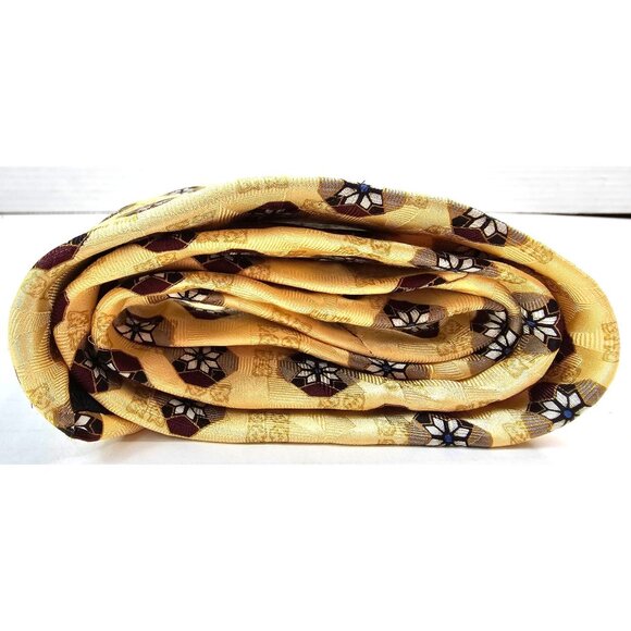 Bill Blass Black Label Tie 100% Silk Geometric Floral Pattern Yellow Burgundy - Picture 6 of 7